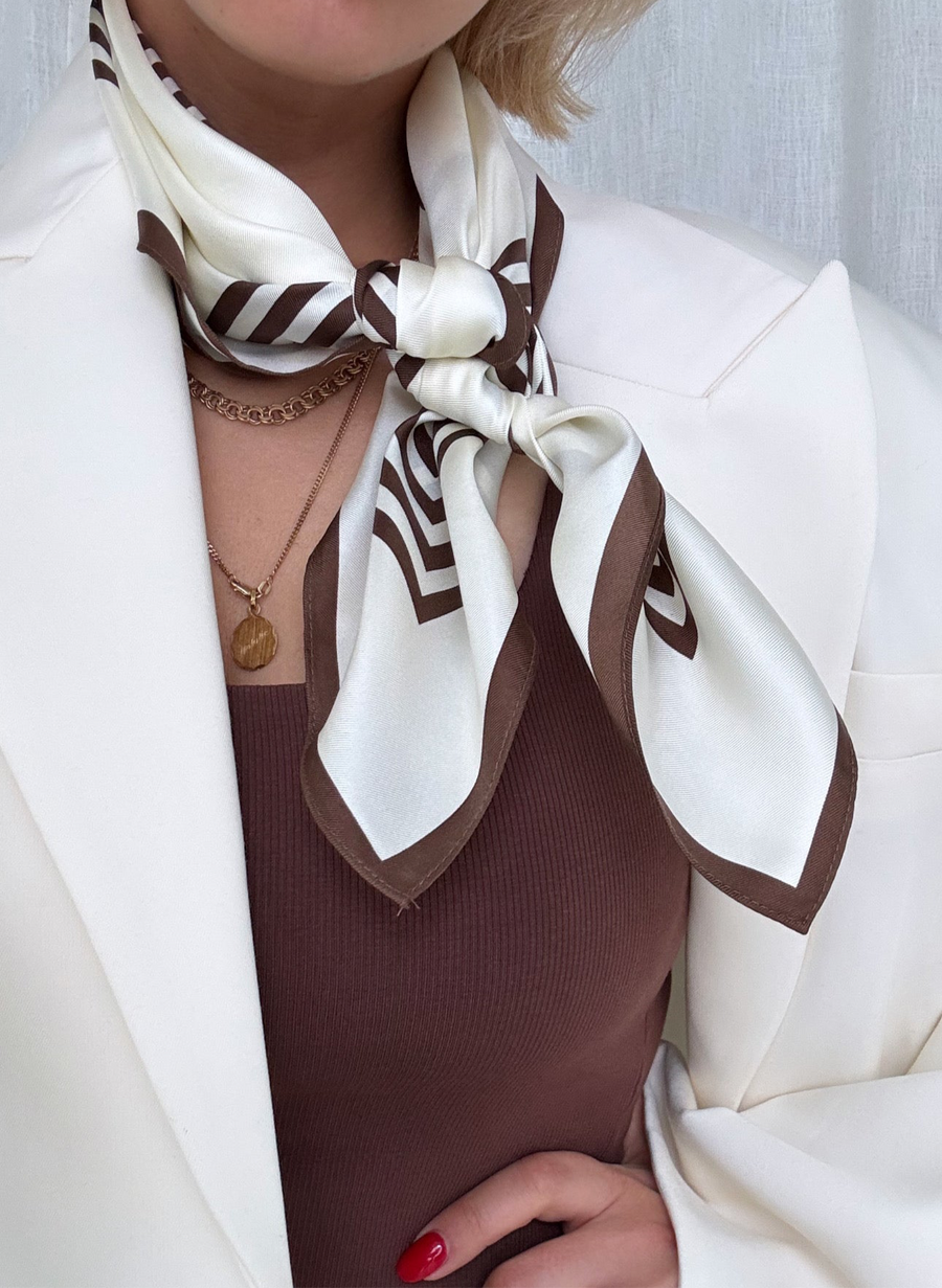 STRIPED SCARF | CREAM & MOCHA MOUSSE | 65 CM