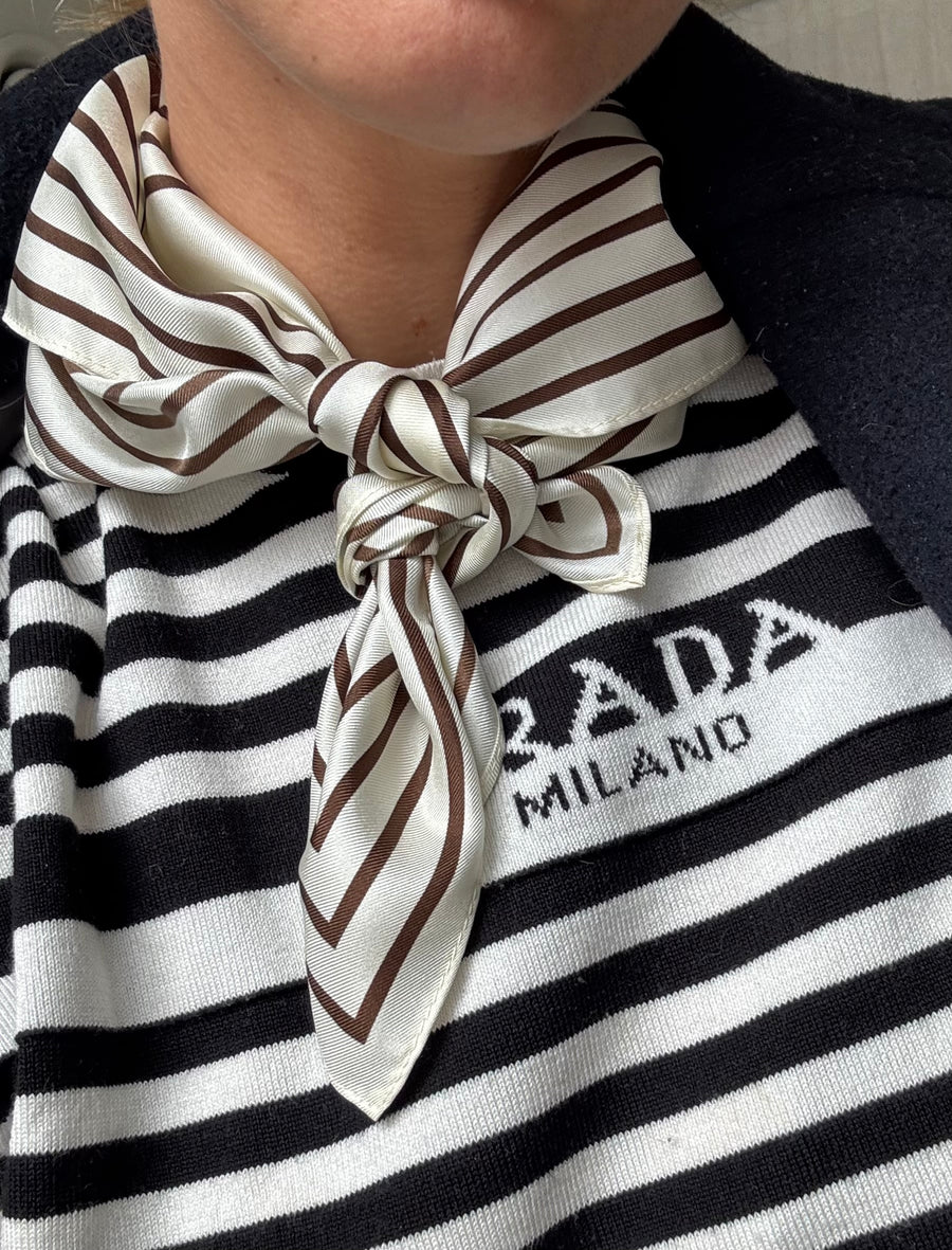 STRIPED SCARF | CREAM & MOCHA MOUSSE | 50 CM