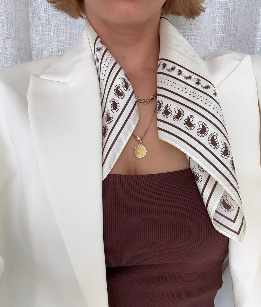 PAISLEY SCARF | CREAM & MOCHA MOUSSE | 50 CM - lescarf