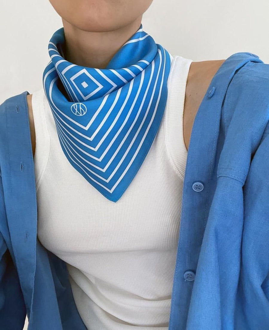 STRIPED SCARF | AZURE BLUE | 45 CM - lescarf
