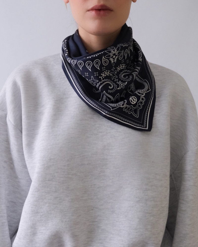 lescarf | silk scarf | Paisley Navy, Black & White