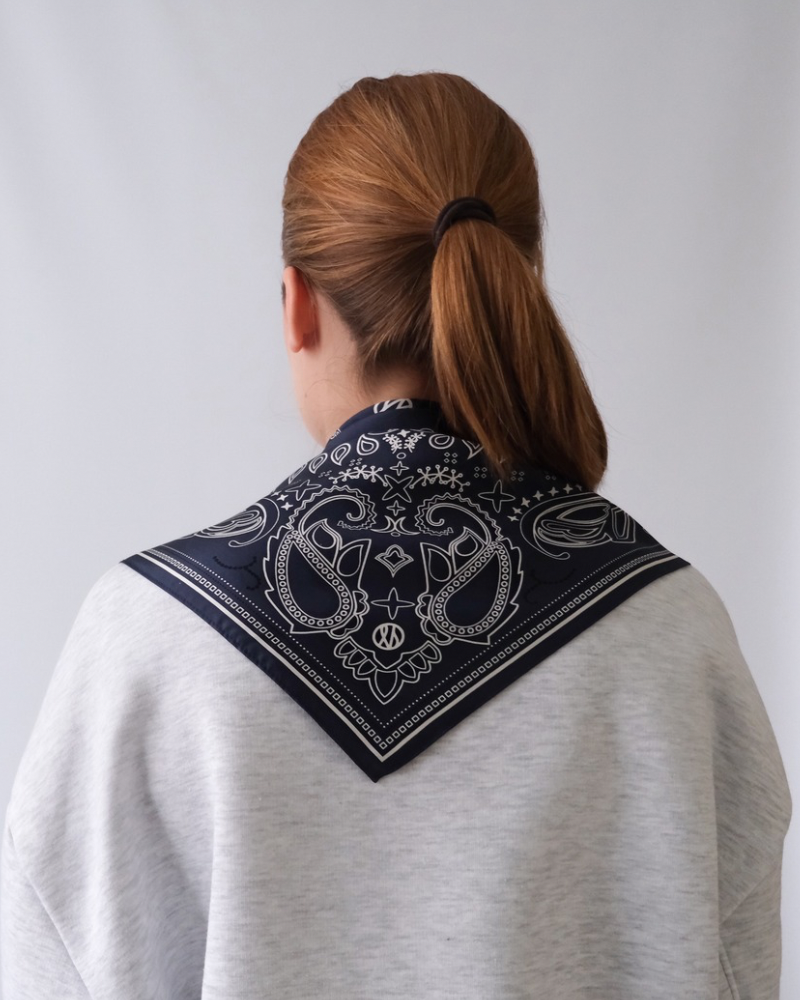 lescarf | silk scarf | Paisley Navy, Black & White