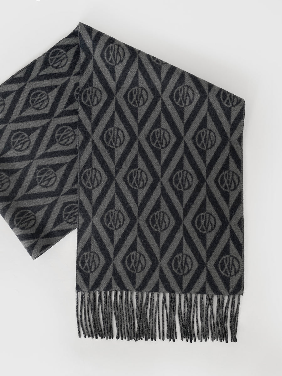 Wool scarf - Logo-jacquard - Grey - lescarf